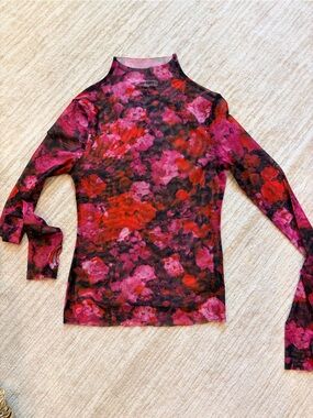 Steve Madden Floral Long-Sleeve Sheer Top in Pink and Red